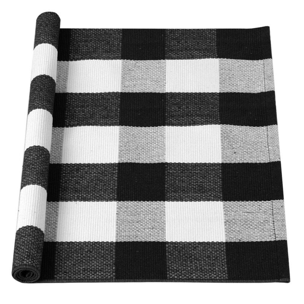 Buffalo Check Rug Plaid Outdoor Door Mat Cotton Gingham 43"x28" Black & White